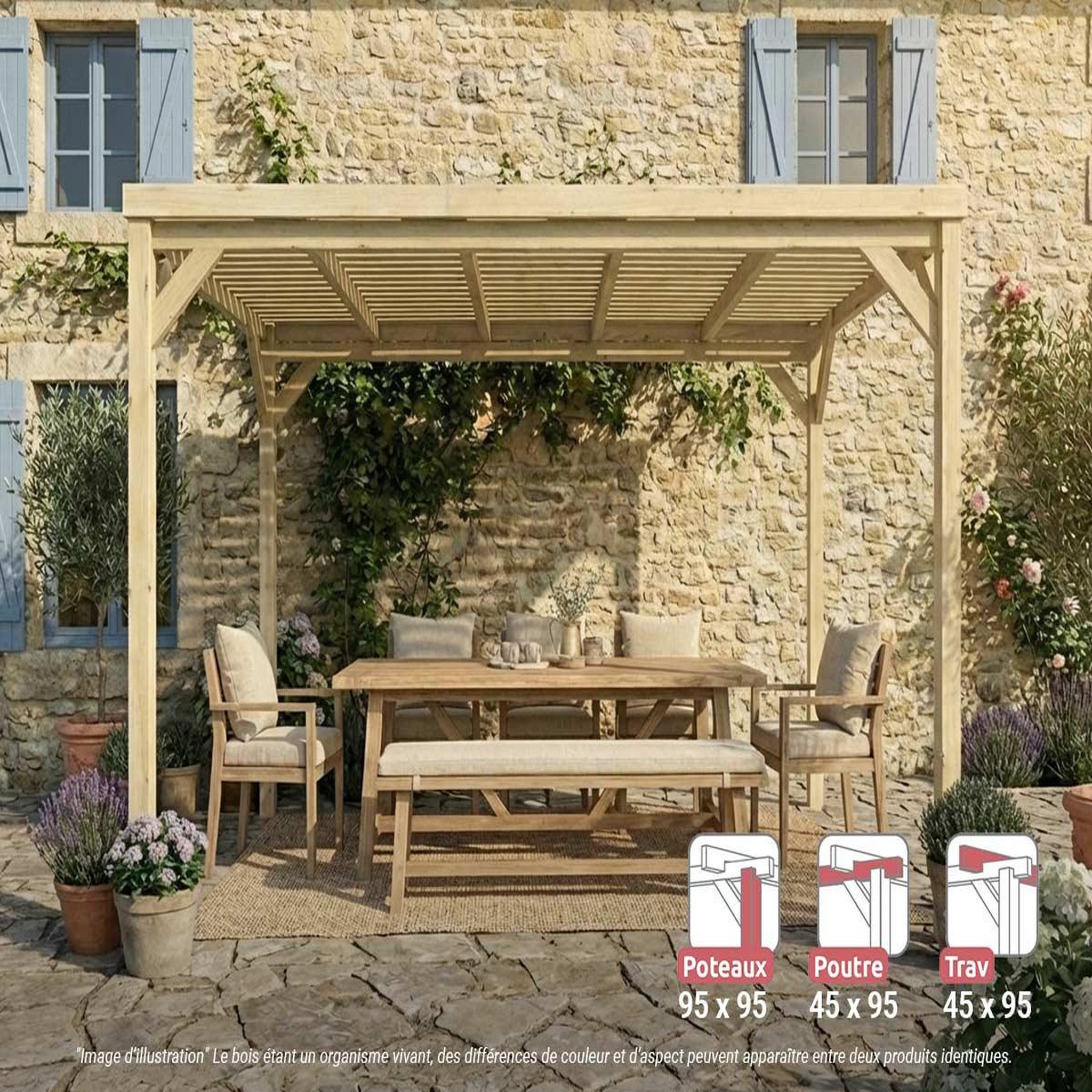 JARDIDECO Pergola en bois toulouse avec toit semi-ouvert 420 x 420 cm - maderland