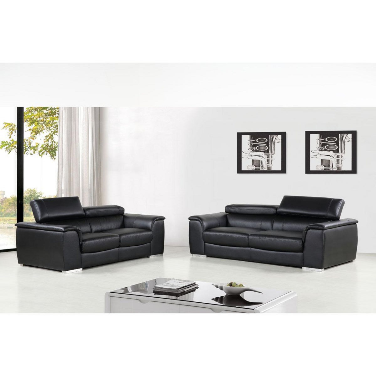 Habitat et Jardin Canapé cuir reconstitué et PVC  Bari  - 180 x 96 x 72 cm - 2 places - Noir