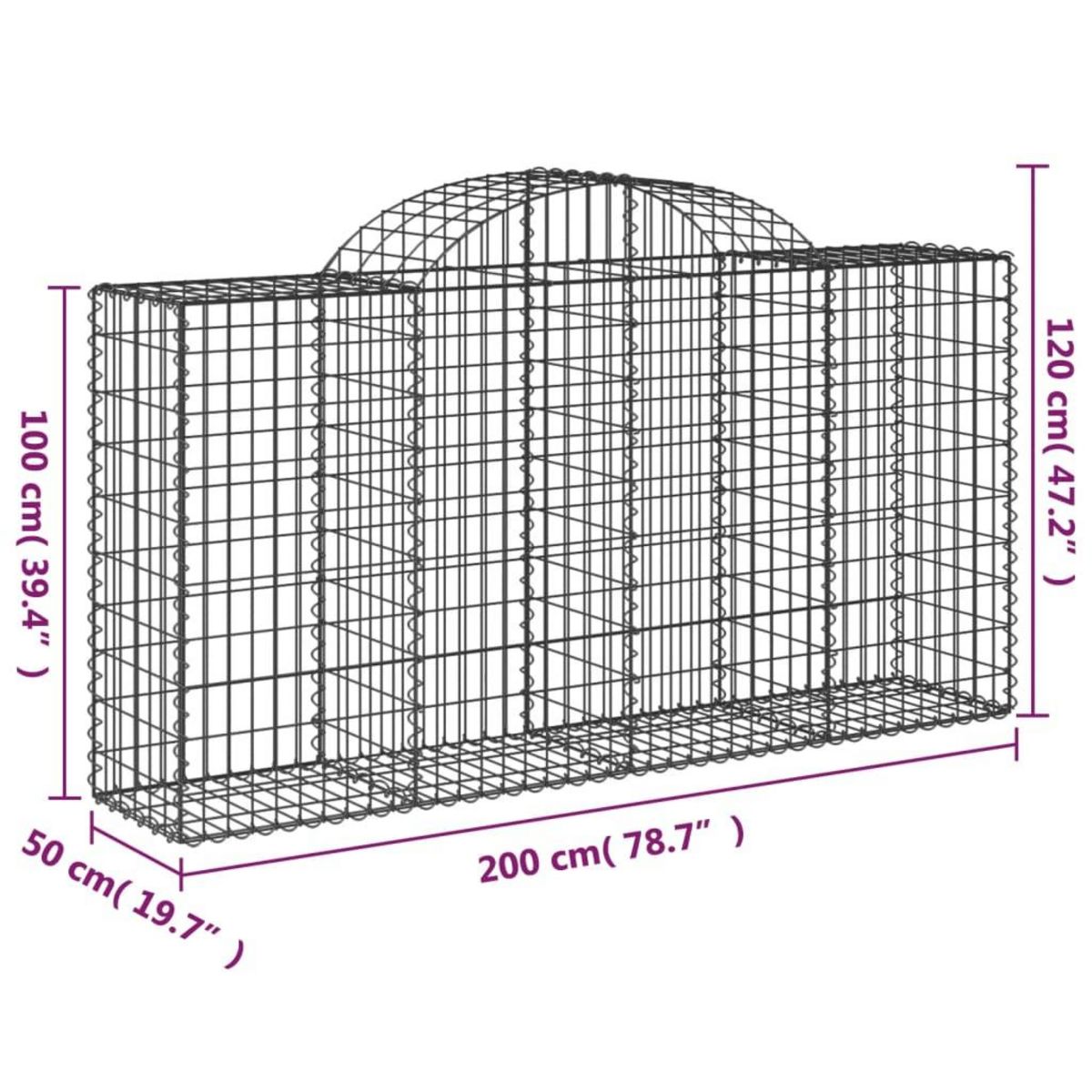 VIDAXL Paniers a gabions arques 15 pcs 200x50x100/120 cm fer galvanise