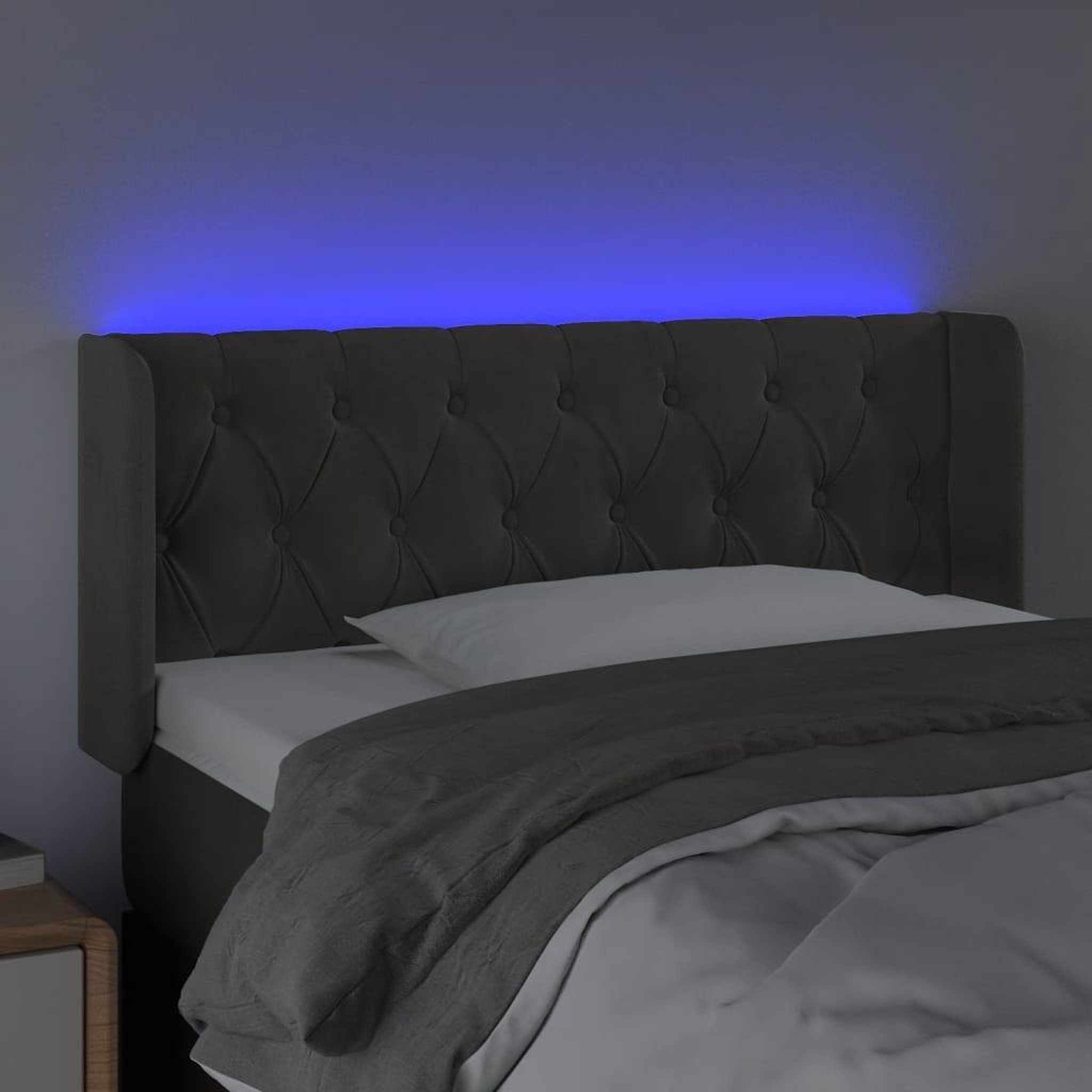 Voir la diapositive 4 : VIDAXL Tete de lit a LED Gris fonce 93x16x78/88 cm Velours