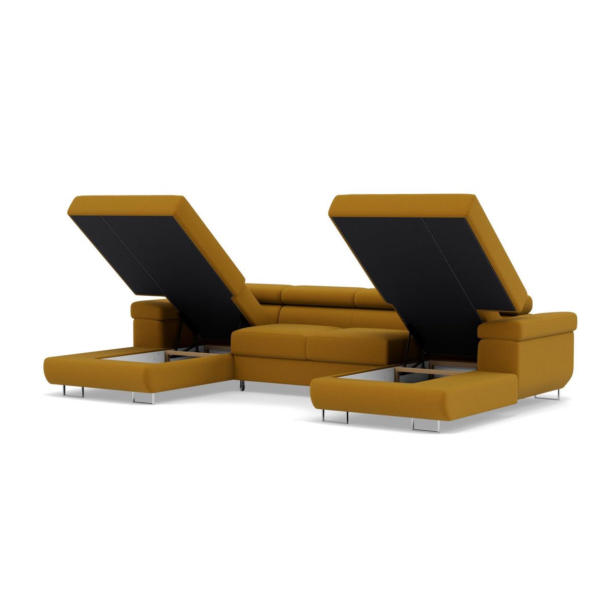 BEST MOBILIER Pablo - canapé panoramique en u - 7 places - convertible avec coffres et têtières réglables - en velours