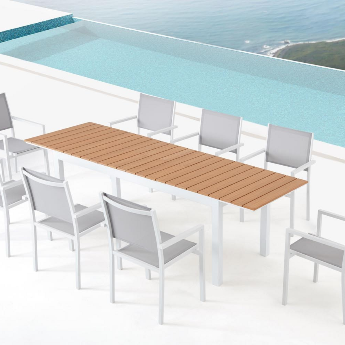 CONCEPT USINE Table extensible de jardin 8 places en aluminium et bois MADEIRA