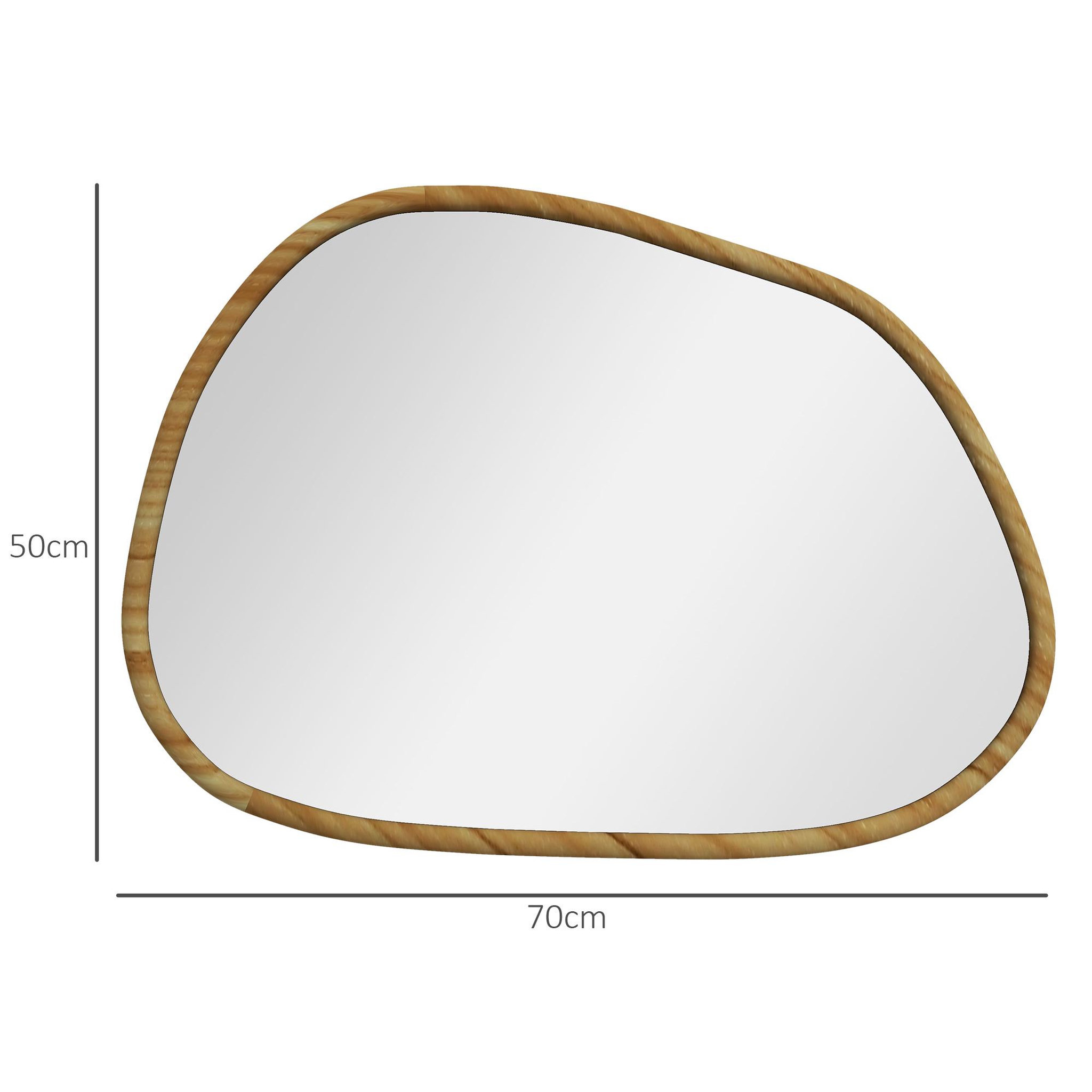 Voir la diapositive 3 : HOMCOM Miroir mural décoratif forme organique dim. 70L x 50H cm cadre bois de pin verni