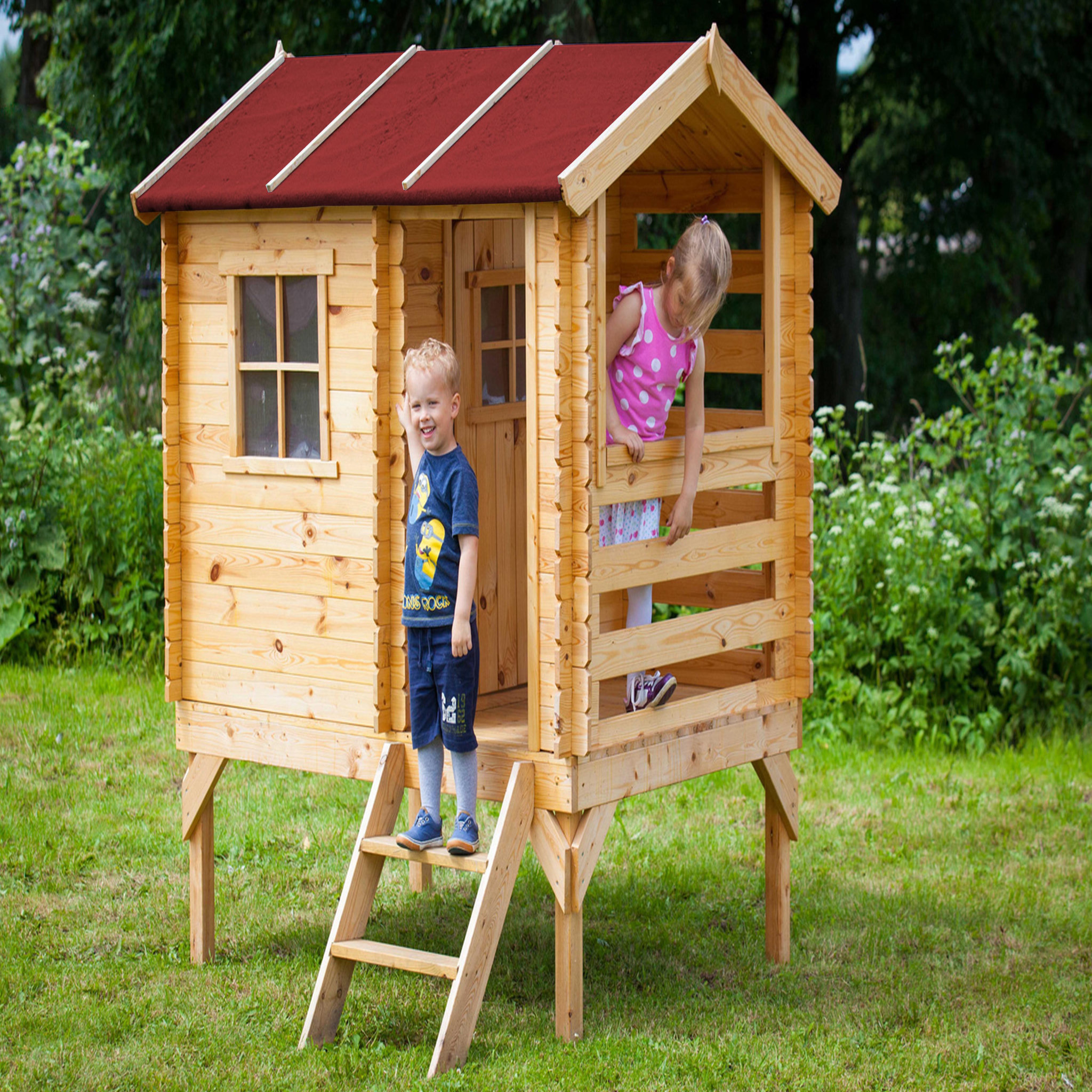Voir la diapositive 4 : TIMBELA Maison en bois pour enfants - maison de jeux pour l'extérieur 182x146xh205cm/1.1m2 m501b