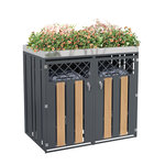 MERAX Cache Poubelle Extérieur 2 Bacs avec Bac à Plantes, Rangement, Gris