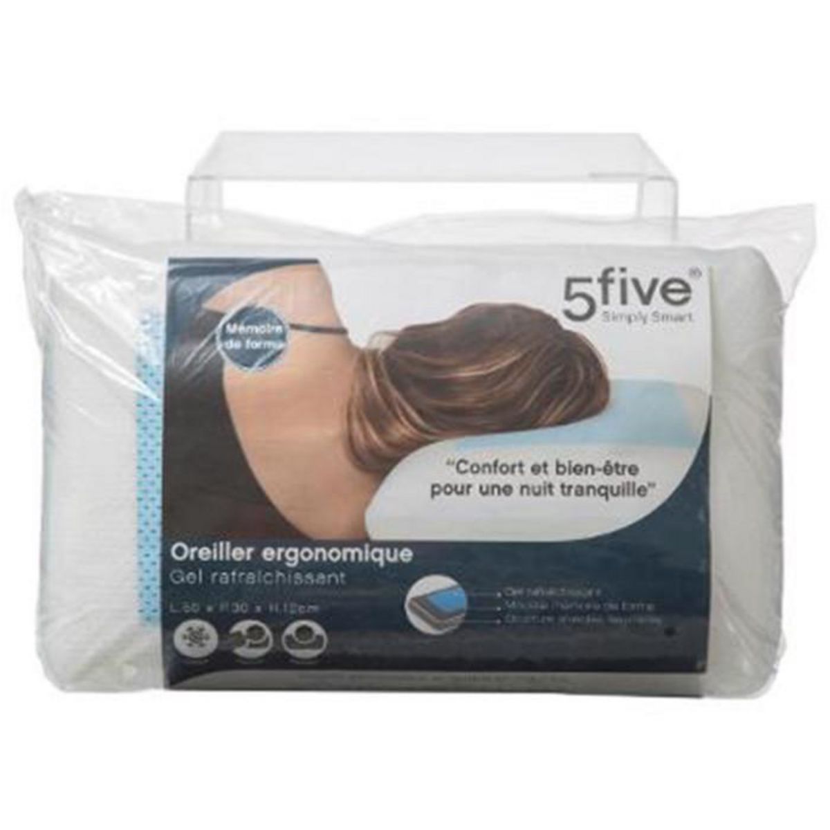 FIVE Oreiller Ergonomique  Gel Box  30x50cm Blanc