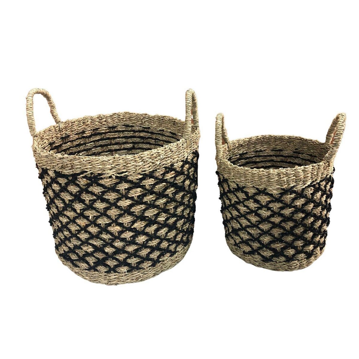KB8 Set de 2 paniers tressé en jonc de mer - Noir et Beige