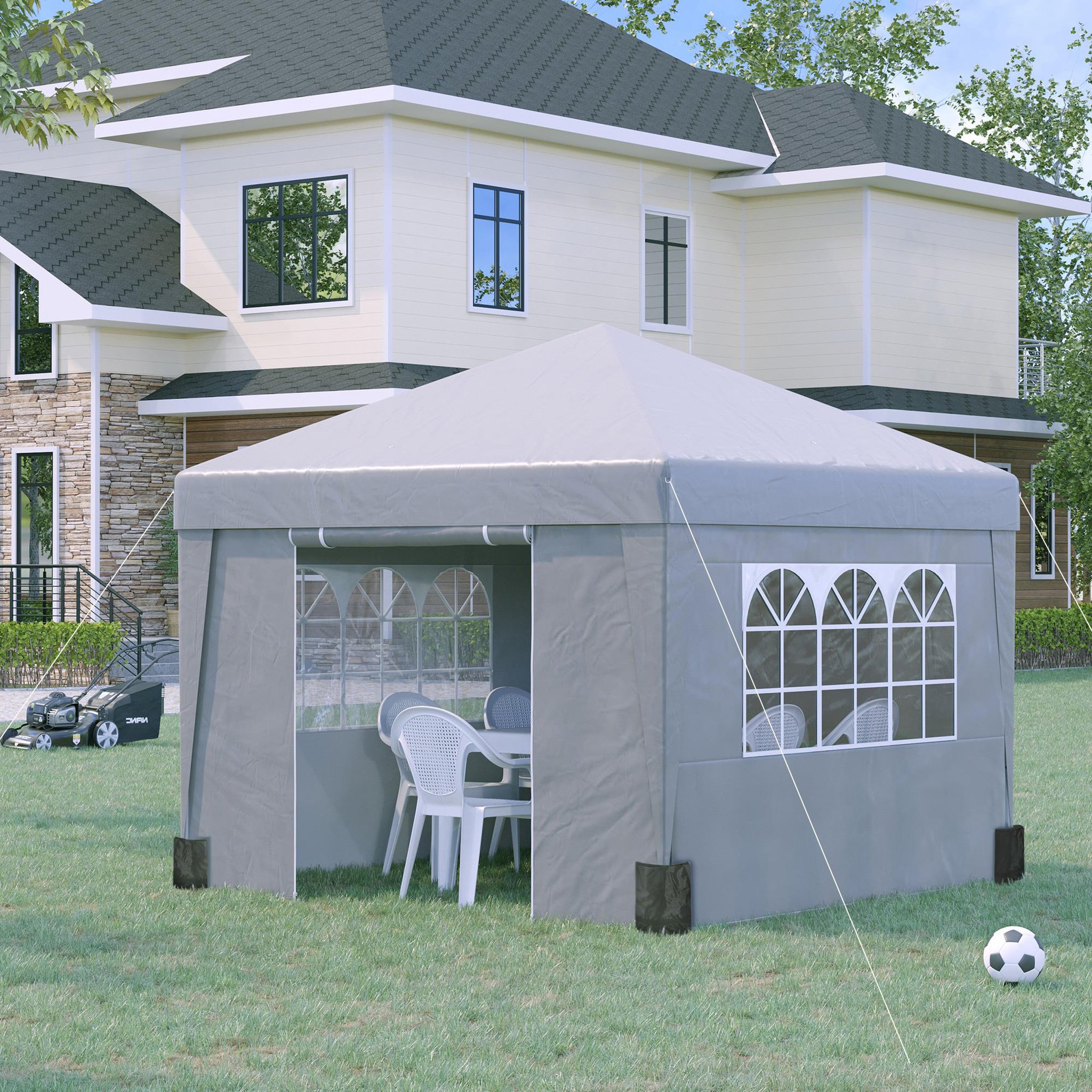 Voir la diapositive 2 : OUTSUNNY Tonnelle barnum pop-up pliant 2,98L x 2,98l x 2,75H m sacs de lestage et transport inclus gris