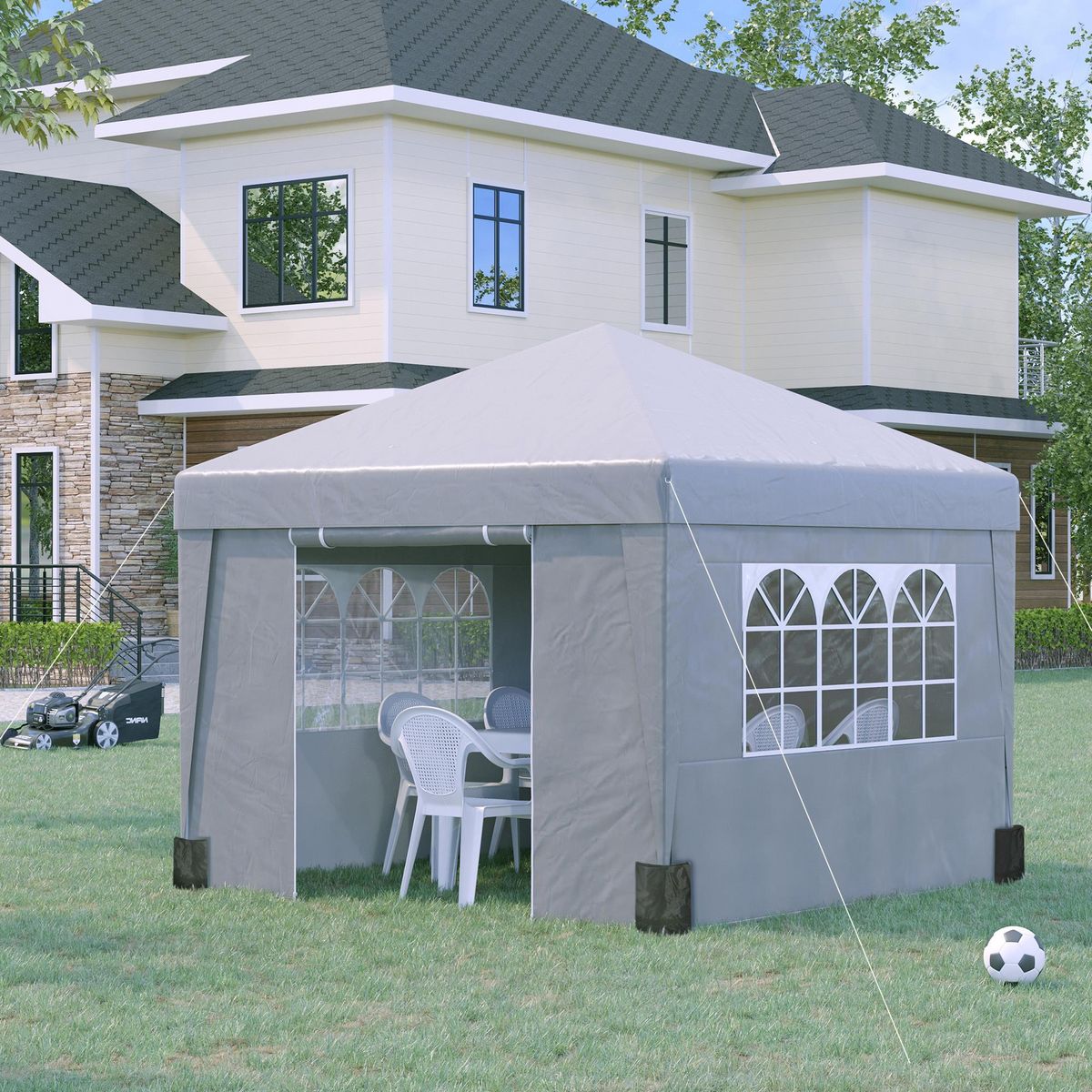 OUTSUNNY Tonnelle barnum pop-up pliant 2,98L x 2,98l x 2,75H m sacs de lestage et transport inclus gris