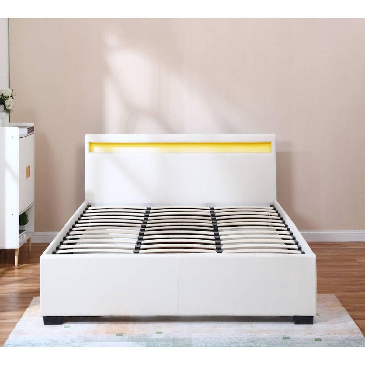 Habitat et Jardin LIT LED double avec 4 tiroirs  Nico  - 180 x 200 cm - Blanc