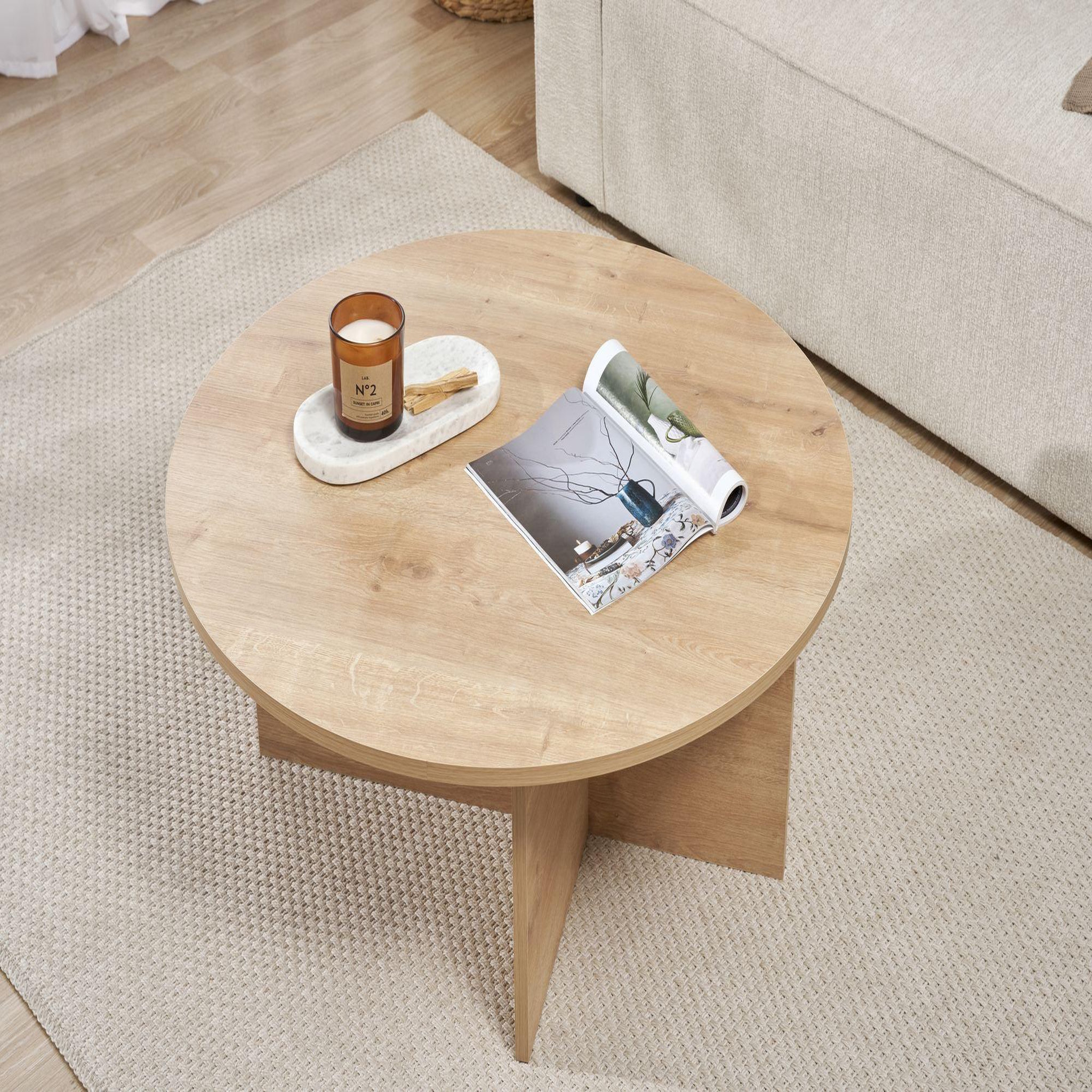 Voir la diapositive 4 : Habitat et Jardin Table basse en bois  soleil  - 90 x 90 x 40 cm - chêne saphir