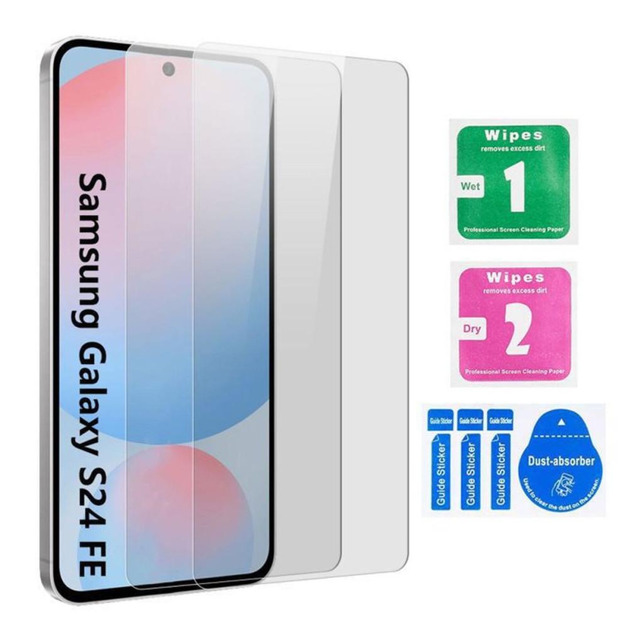 Film protecteur en verre trempé pour écran Samsung Galaxy S24 FE 6,7 po, lot de 2, 9H, finition ultra-claire oléofuge anti-traces, pose facile sans bulles