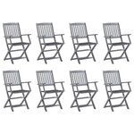 VIDAXL Chaises pliables d'exterieur lot de 8 et coussins Bois d'acacia