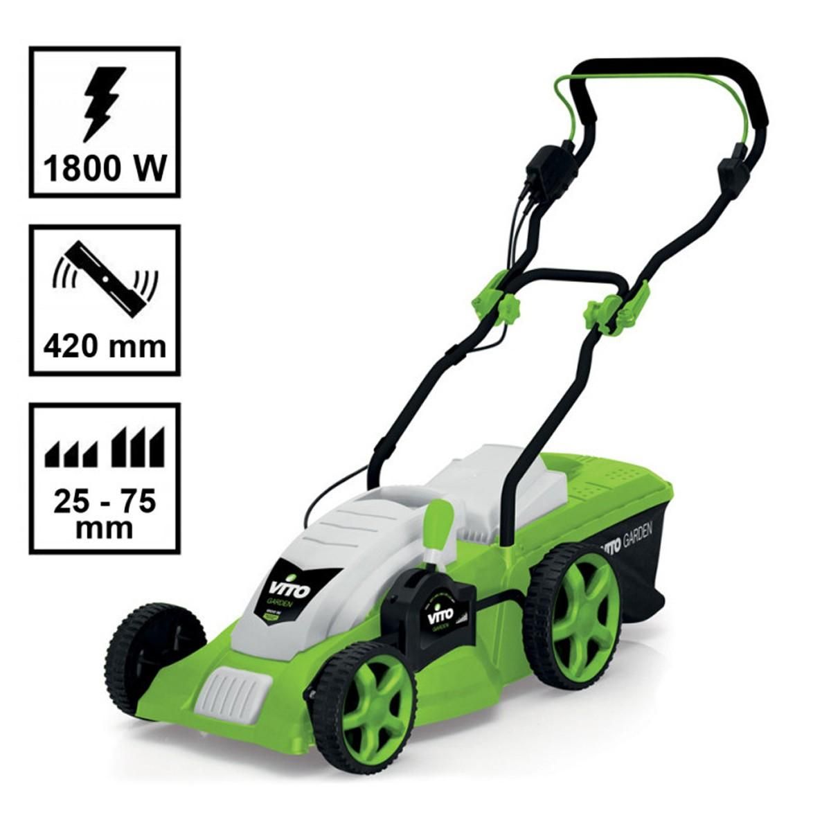 VITO Garden Tondeuse Electrique 1800W Moteur induction Coupe 42 cm - 3 hauteurs de coupe - bac 50L VITO