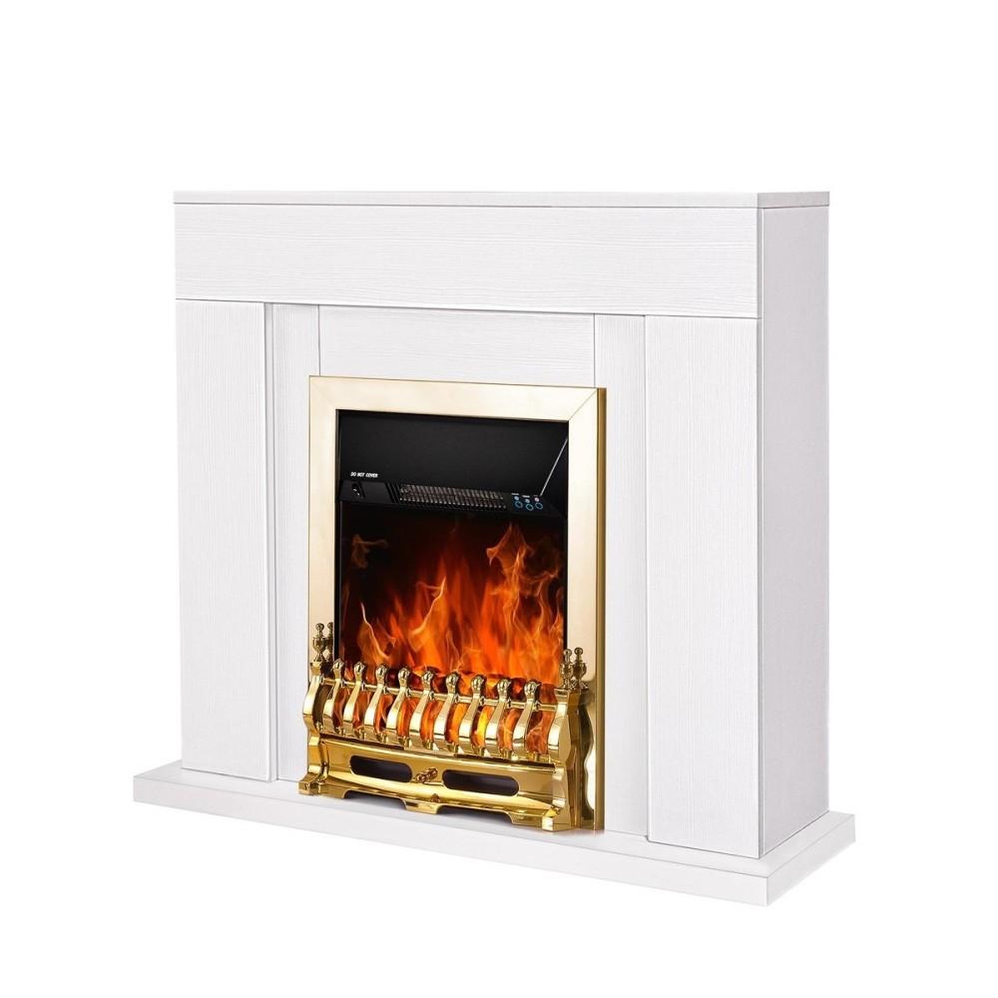 ARTFLAME Cheminée électrique sur pied - agnes blanc & galileo gold - 2000 w - flamme orange - style classique
