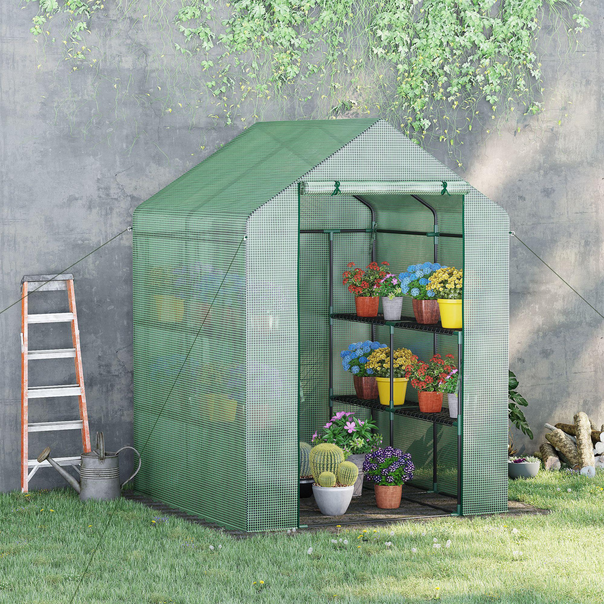 Voir la diapositive 2 : OUTSUNNY Serre de jardin étagères 3 niveaux bâche pe 140 g/? Vert