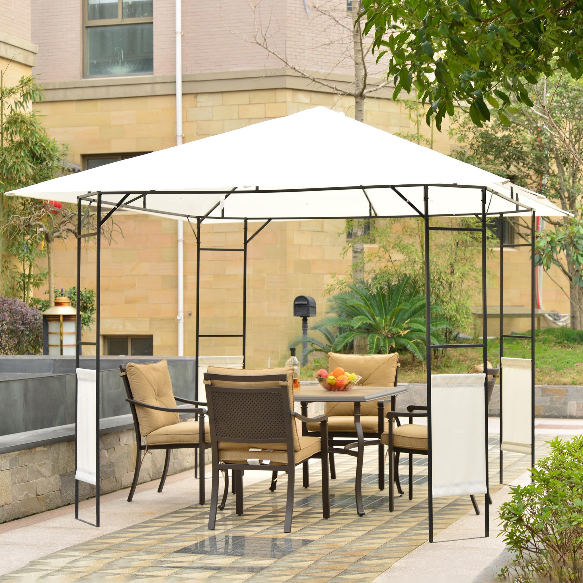 Voir la diapositive 2 : OUTSUNNY Tonnelle barnum pavillon de jardin dim. 3L x 3l x 2,6H m métal époxy toile polyester haute densité crème