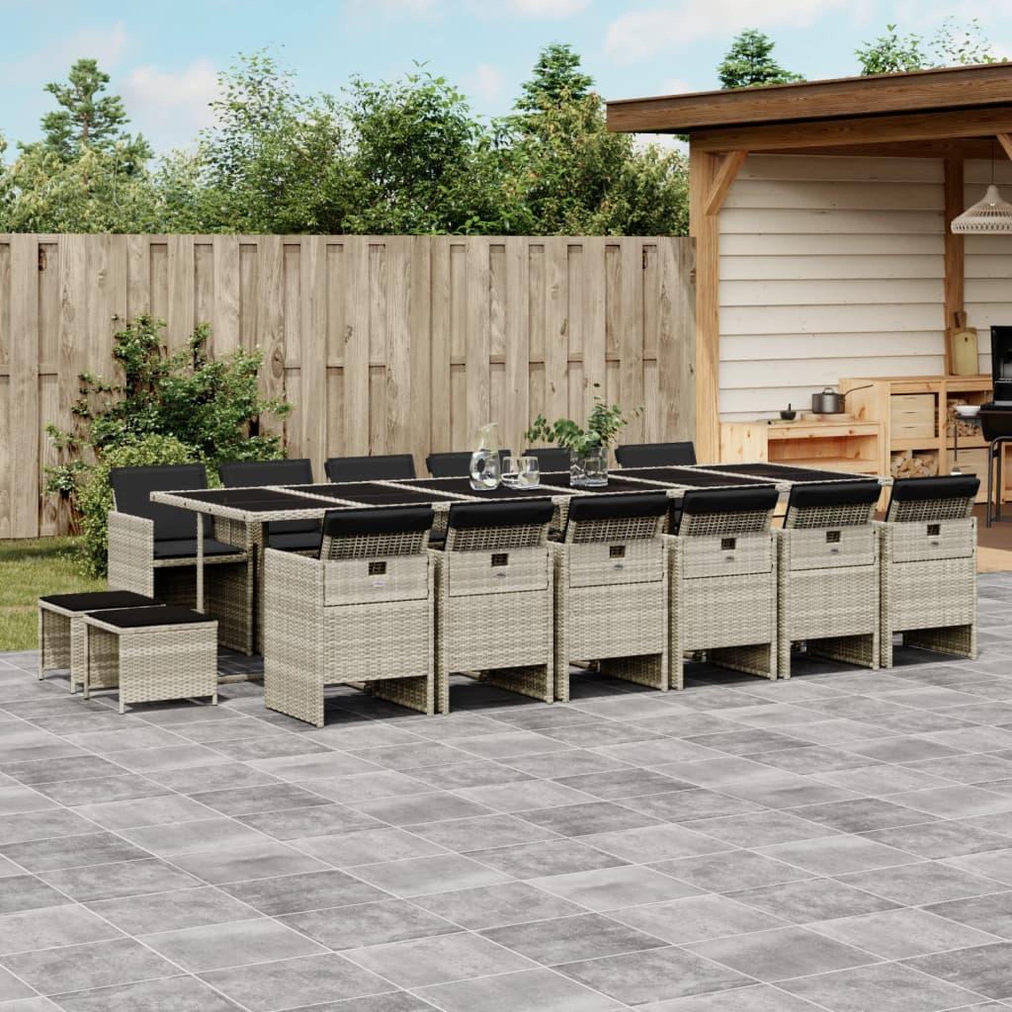 VIDAXL Ensemble a manger de jardin et coussins 17 pcs gris clair rotin