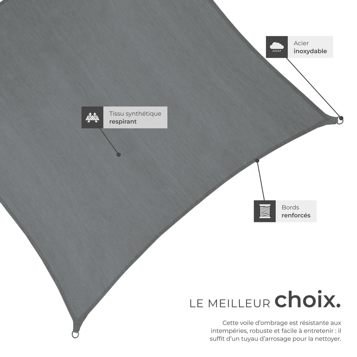 tectake Voile d'ombrage triangulaire rectangulaire avec une protection UV 50+ gris 5,4 x 5,4 m