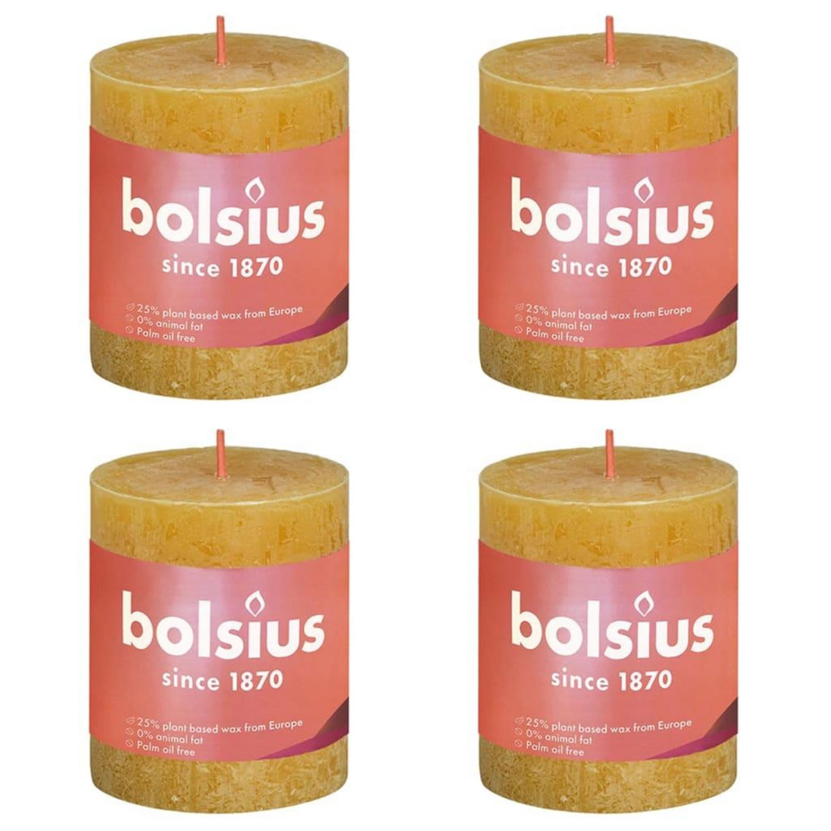 BOLSIUS Bolsius Bougies pilier rustiques 4 pcs 80x68 mm Jaune nid d'abeilles