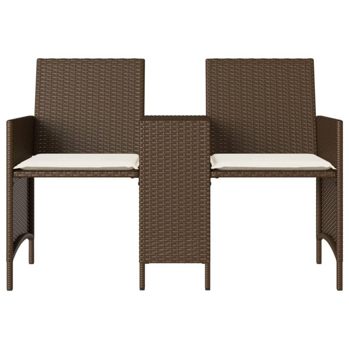 VIDAXL Canape de jardin 2 places avec table et tabourets marron rotin