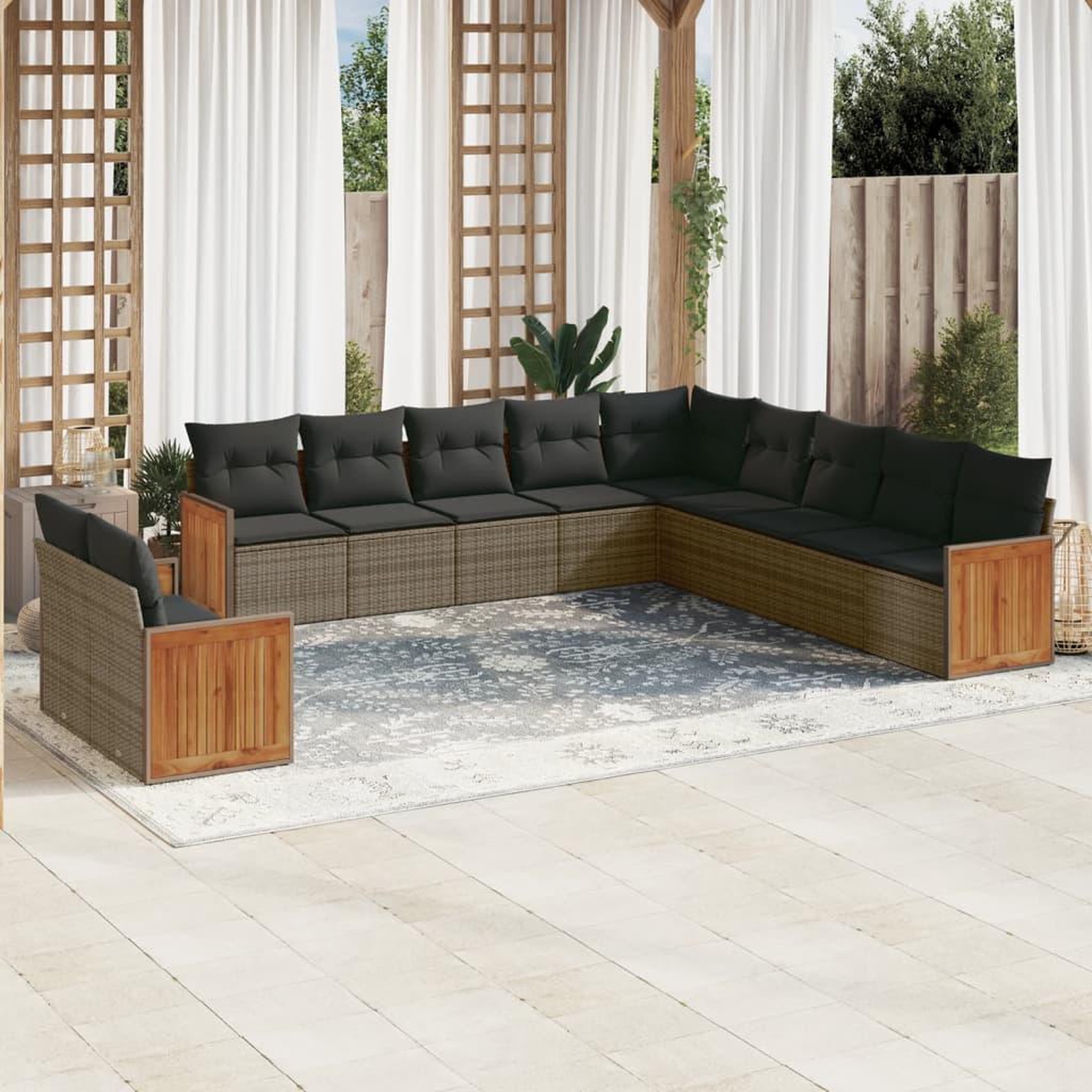 VIDAXL Salon de jardin 11 pcs avec coussins gris resine tressee