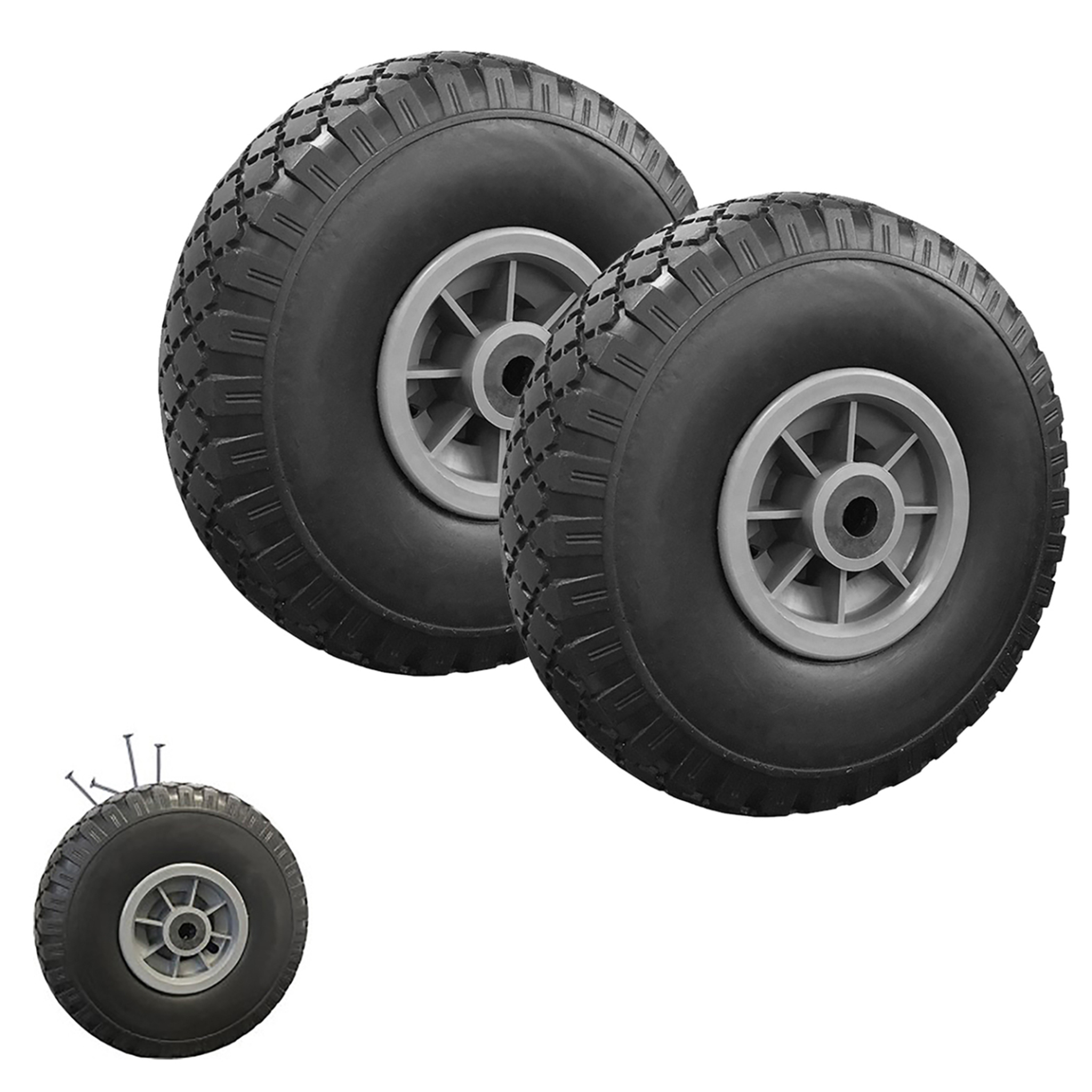 Voir la diapositive 2 : ID MARKET Lot de 2 roues increvables 250mm pour diable chariot alésage axe 16mm