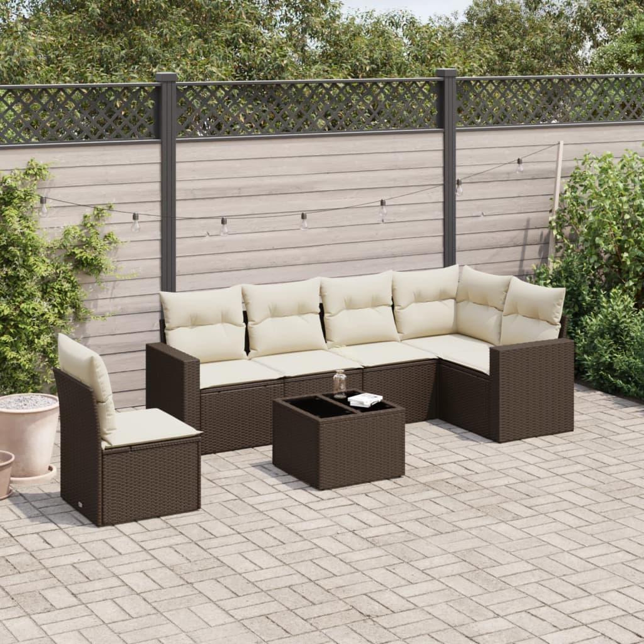VIDAXL Salon de jardin avec coussins 7 pcs marron resine tressee