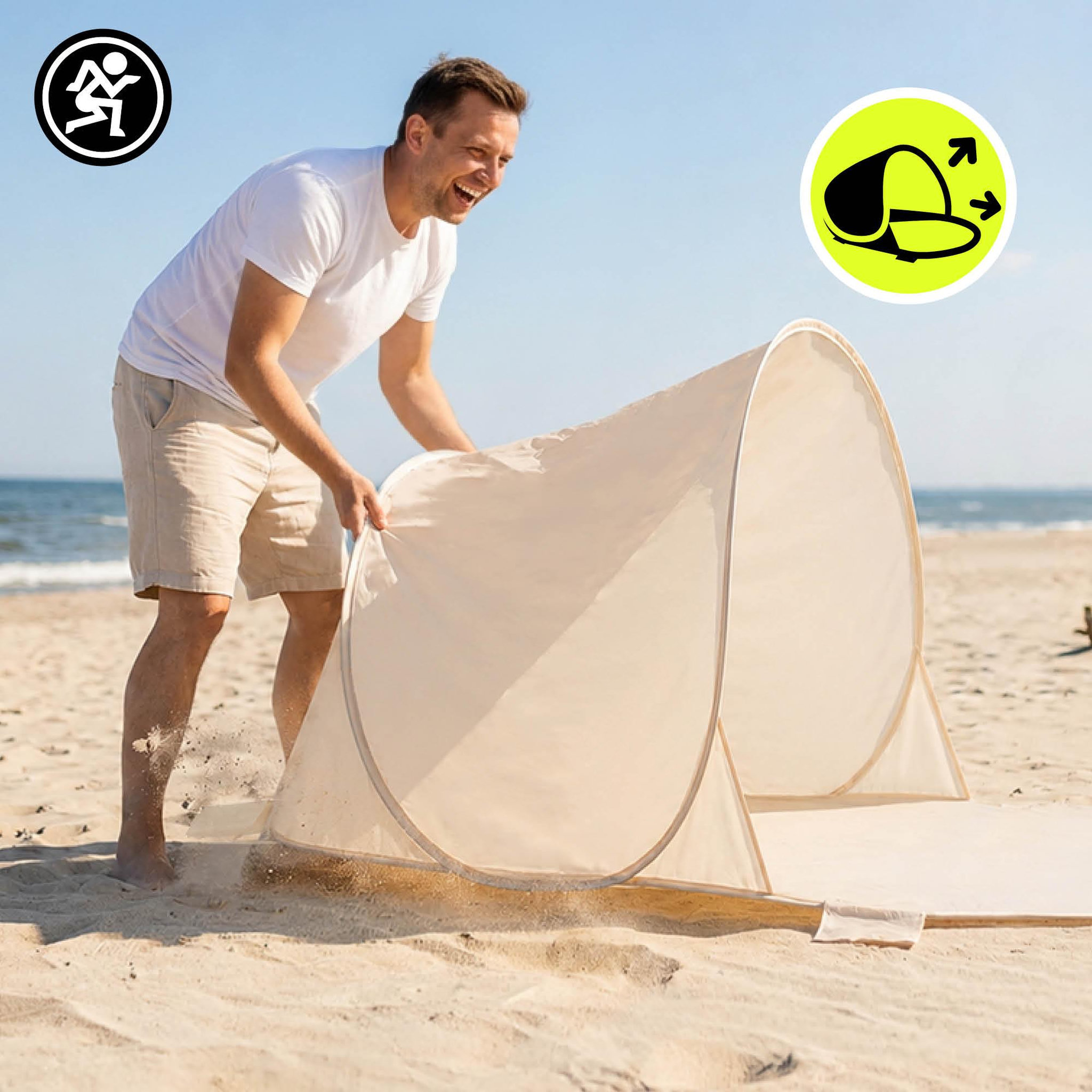 Voir la diapositive 2 : HYPERMOTION Tente de plage automontable Pop-Up HyperMotion Beige 200x130 cm avec sac