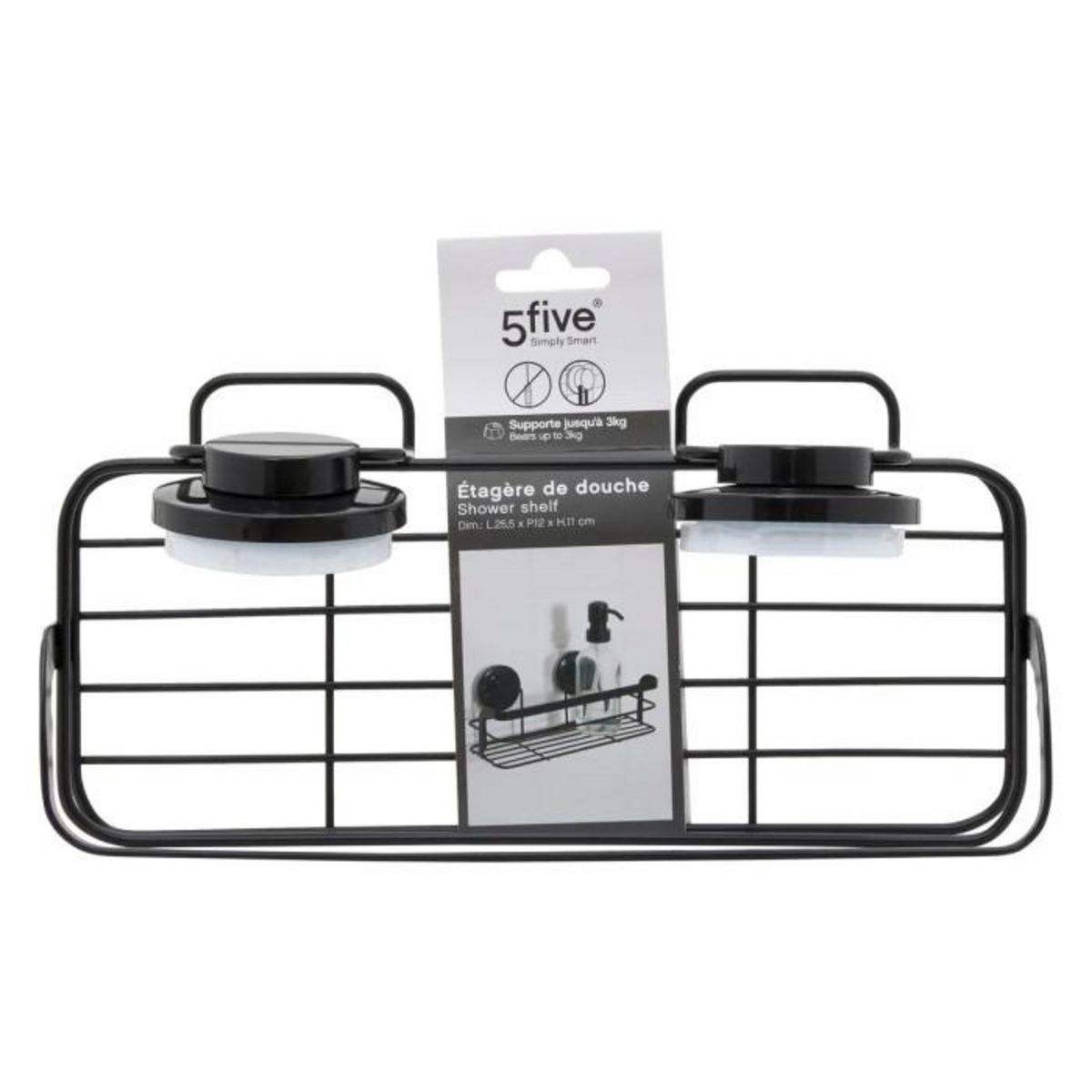 FIVE Étagère de Douche à Ventouses  Venterra  25cm Noir