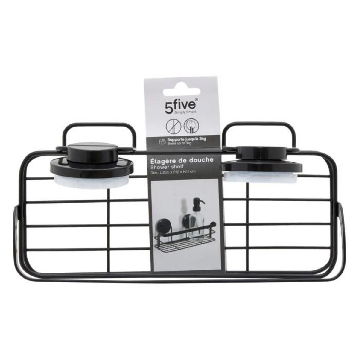 FIVE Étagère de Douche à Ventouses  Venterra  25cm Noir