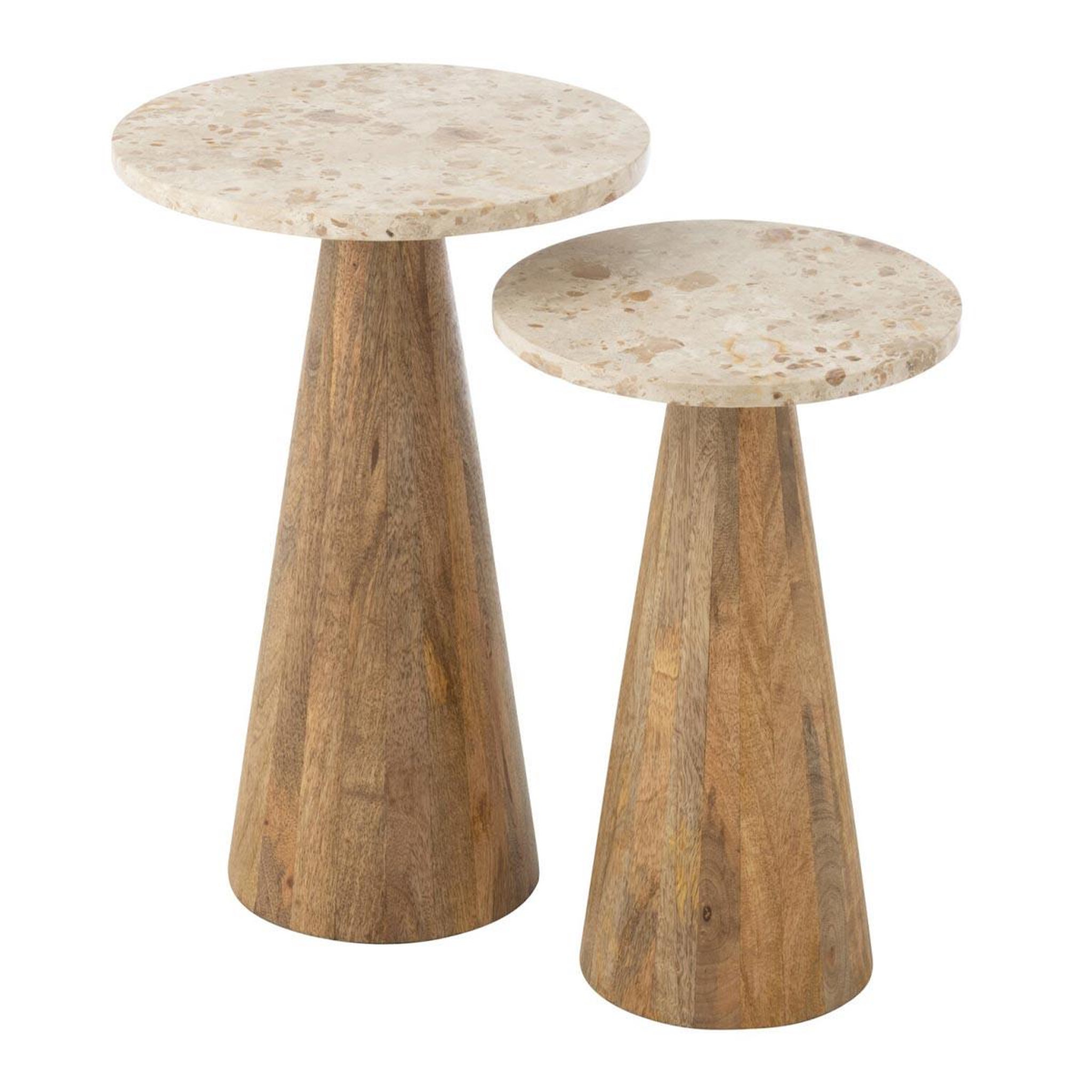 J-LINE Lot de 2 tables d'appoint en marbre  eula  53cm beige