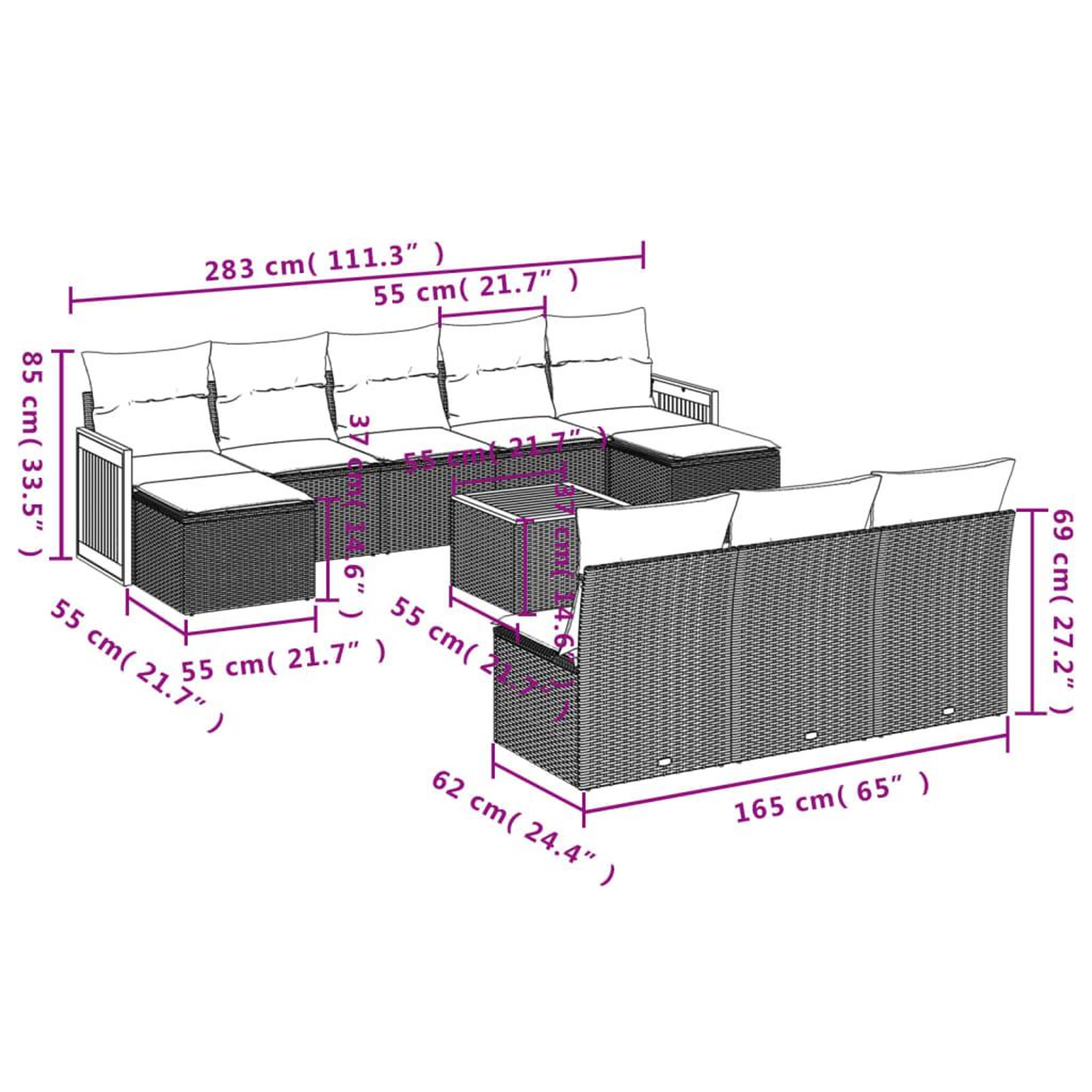 Voir la diapositive 3 : VIDAXL Salon de jardin 11 pcs avec coussins noir resine tressee