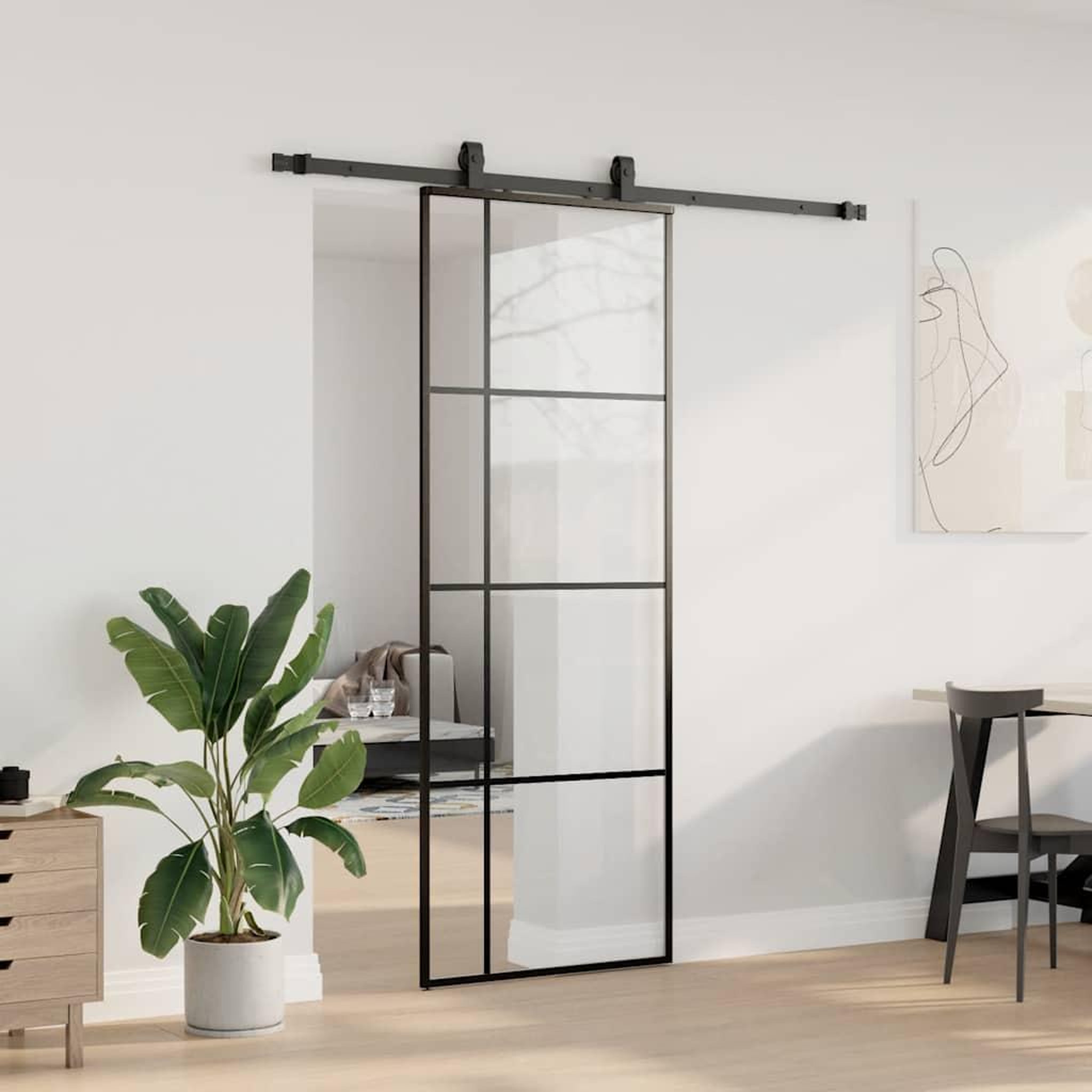 Voir la diapositive 3 : VIDAXL Porte coulissante kit de quincaillerie noir 76x205 cm verre ESG