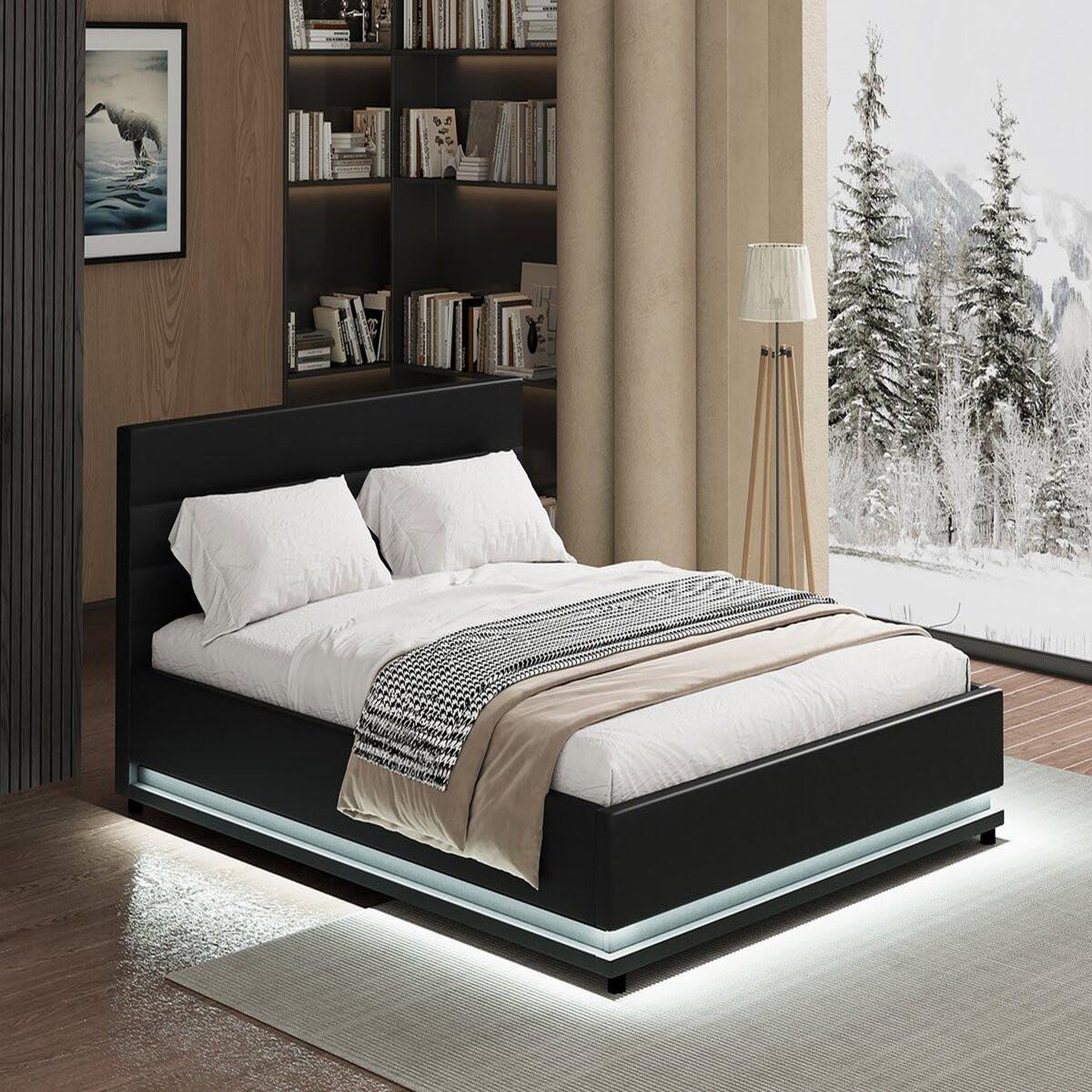 Voir la diapositive 2 : Habitat et Jardin Lit led avec coffre  anastasia  - 180 x 200 cm - noir