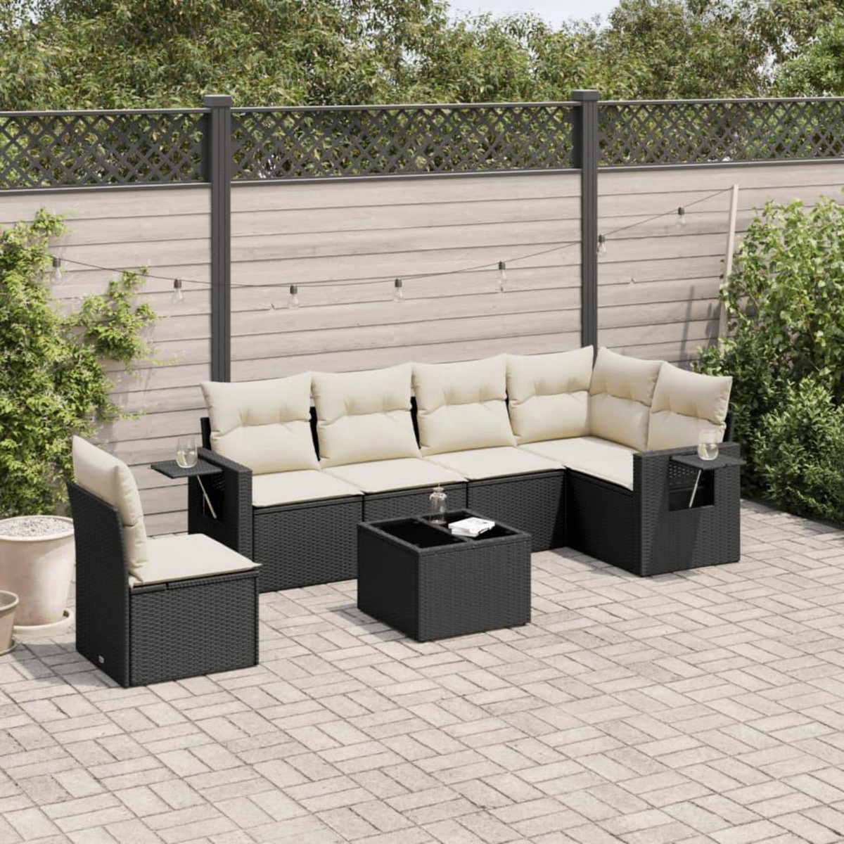 VIDAXL Salon de jardin 7 pcs avec coussins noir resine tressee