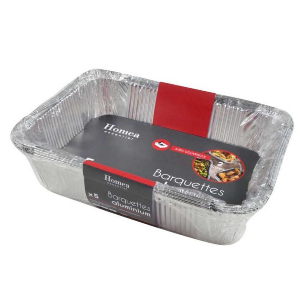 Paris Prix Lot de 5 Barquettes Aluminium  Couvercle  2L Gris