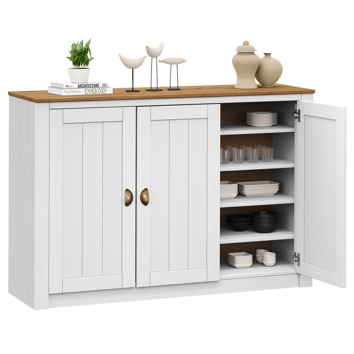 IDIMEX Buffet BOLTON 3 portes avec 5 étagères, en pin massif