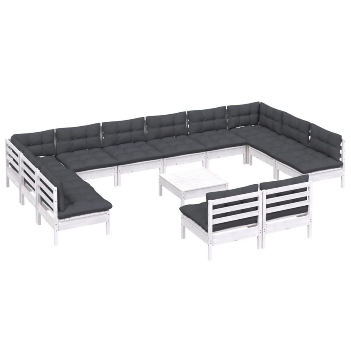 VIDAXL Salon de jardin 13 pcs avec coussins blanc bois de pin solide