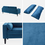 Voir la diapositive 5 : SWEEEK Canapé en velours bleu - Bjorn - Canapé 3 places fixe droit pieds bois. style scandinave