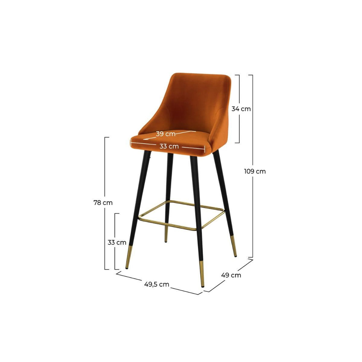 Rendez vous déco Lot de 2 chaises de bar en velours orange 78 cm-Aristote