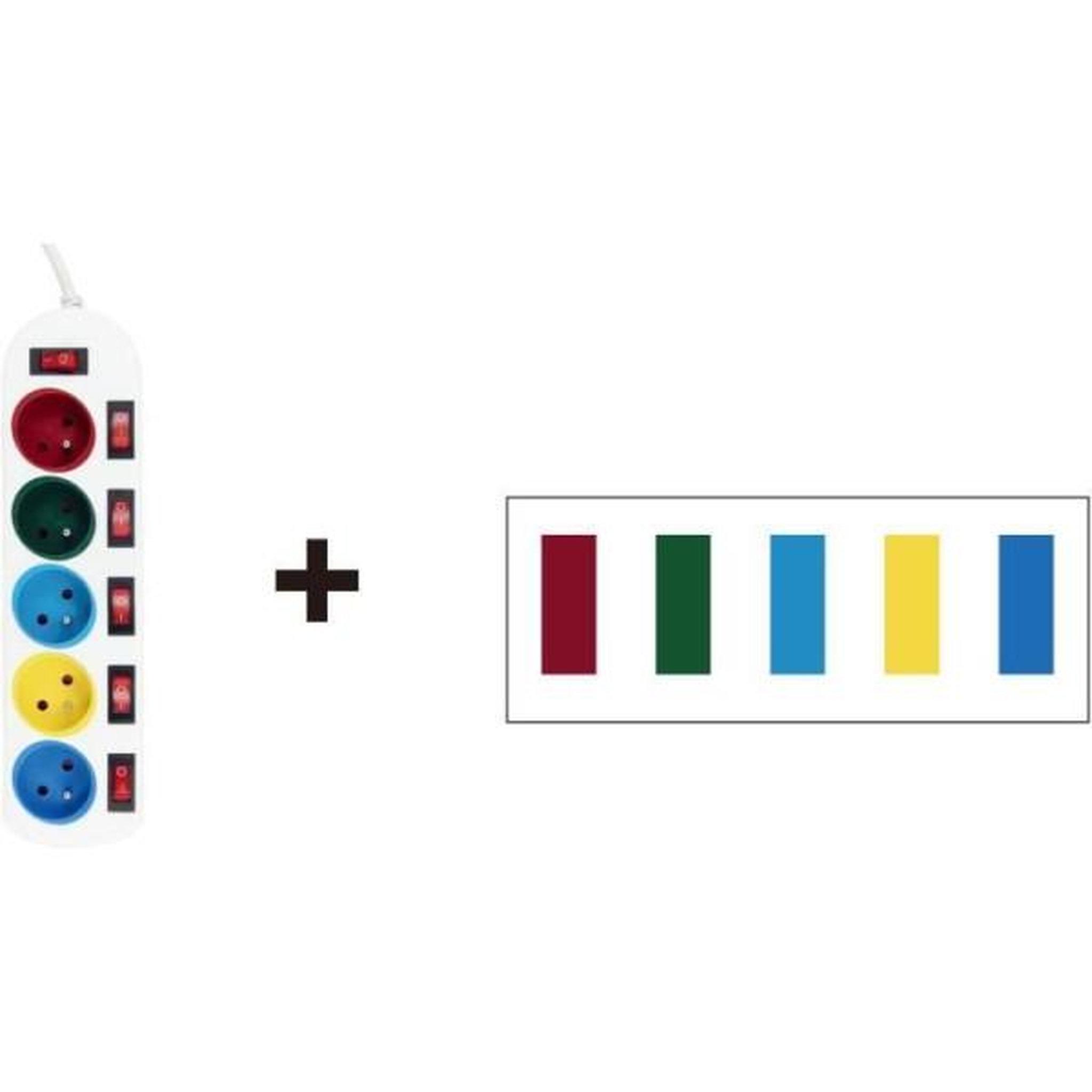 Voir la diapositive 2 : MARKET24 Bloc multiprise - gao - 5 prises - avec interrupteurs, 16a, 230v