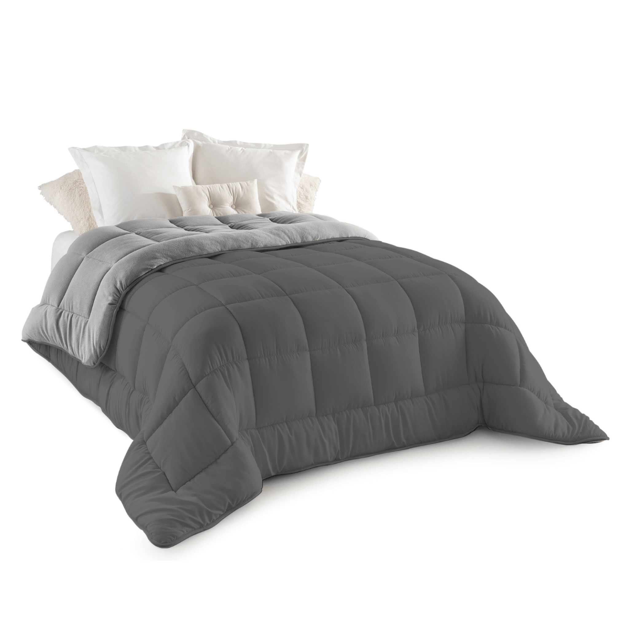 ID MARKET Couette 200x200 cm zoe polaire biface gris et gris 400 gr