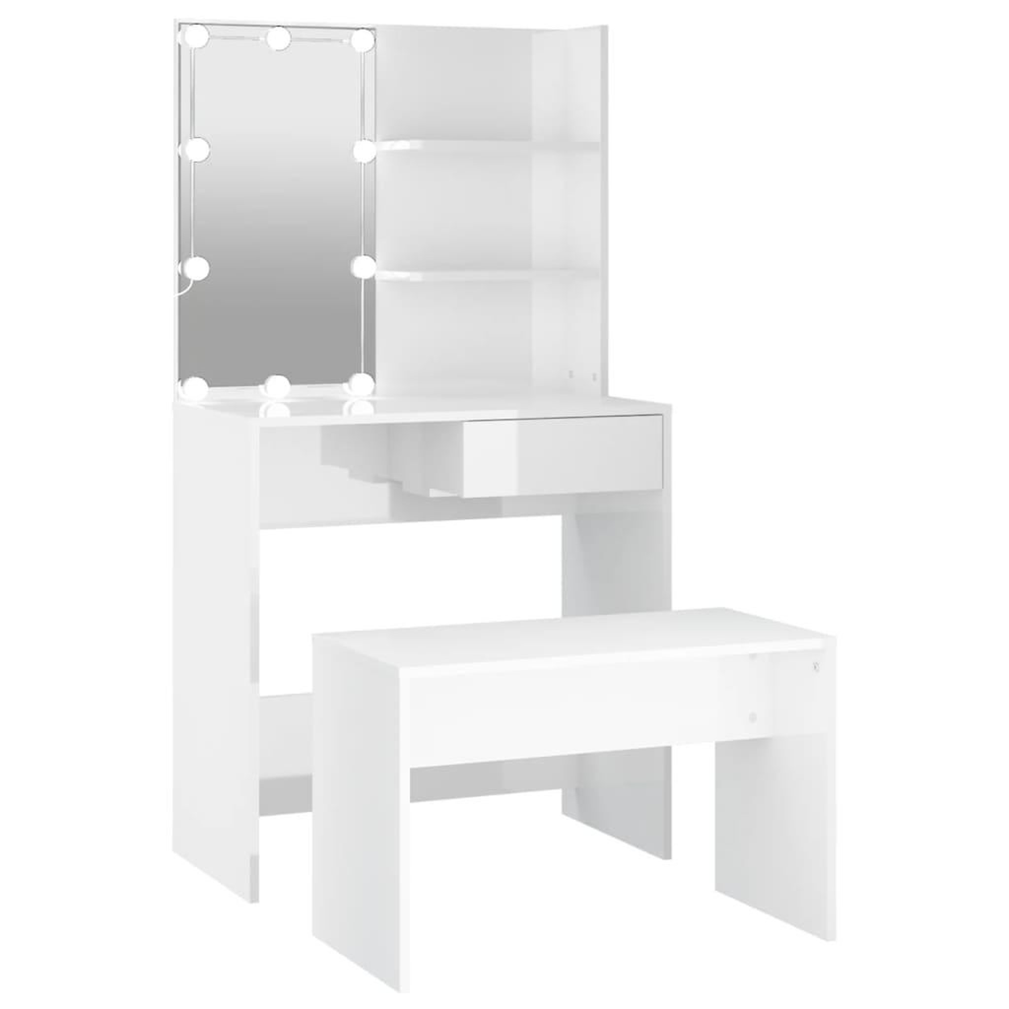 Voir la diapositive 2 : VIDAXL Ensemble de coiffeuse avec LED Blanc brillant Bois d'ingenierie