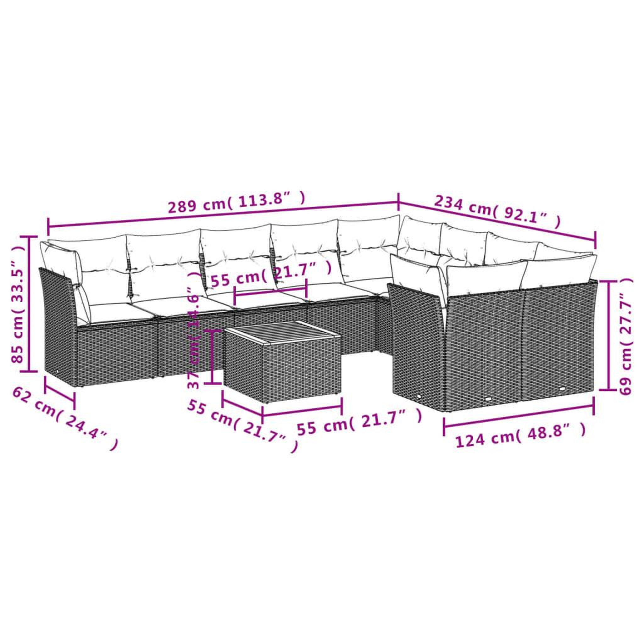 Voir la diapositive 4 : VIDAXL Salon de jardin 10 pcs avec coussins noir resine tressee