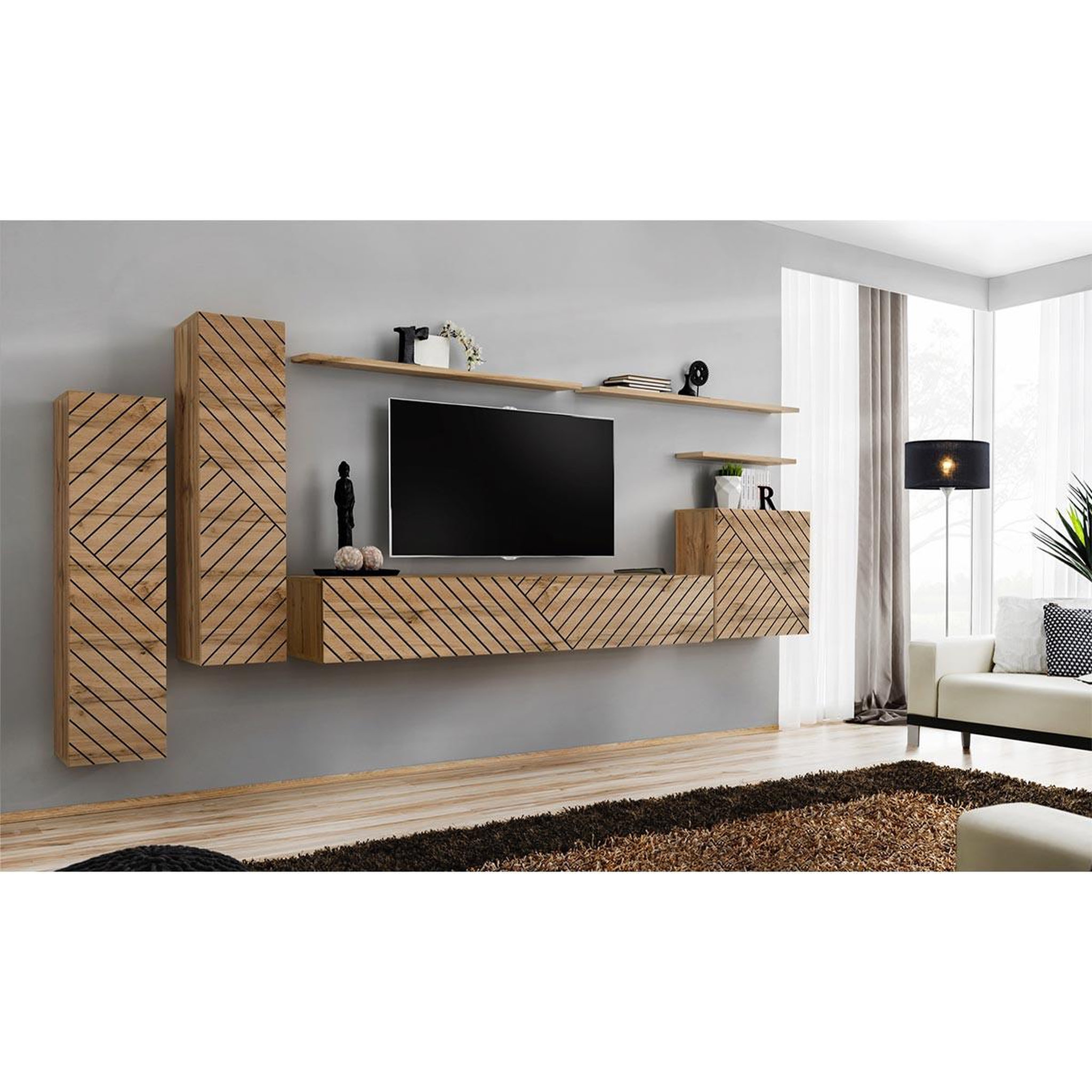 Voir la diapositive 2 : Paris Prix Ensemble meuble tv  switch lamel i  330cm naturel