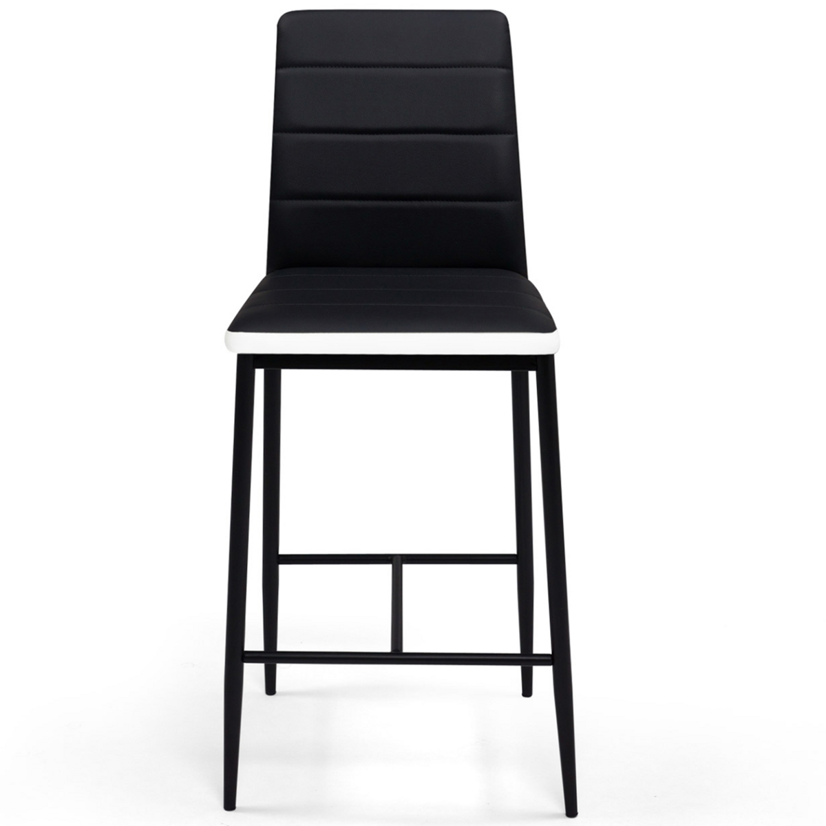 ID MARKET Lot de 4 tabourets ROMANE en PVC noirs bandeau blanc, chaises de bar rembourrées