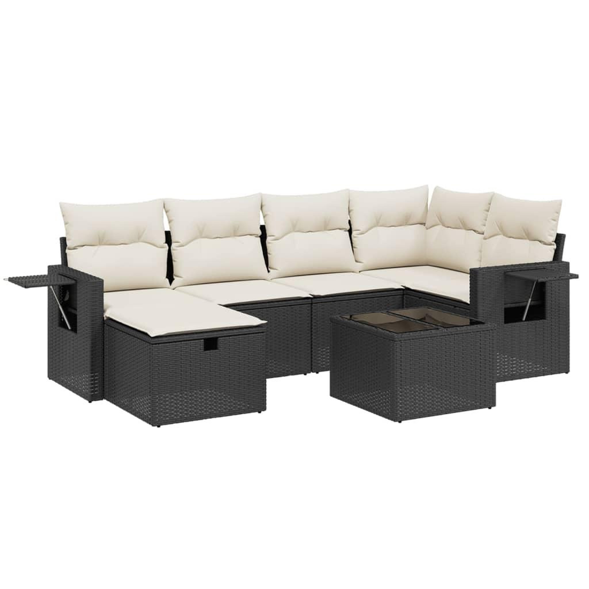 Voir la diapositive 2 : VIDAXL Salon de jardin 7 pcs avec coussins noir resine tressee