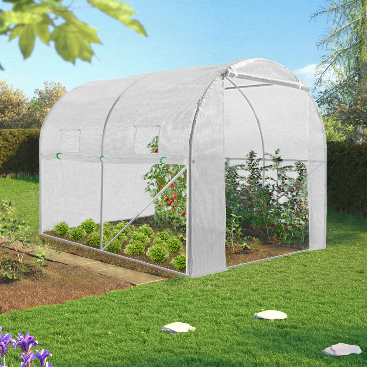 ID MARKET Serre tunnel de jardin 4 saisons 6M² blanche gamme maraîchère ROMA 2x3M