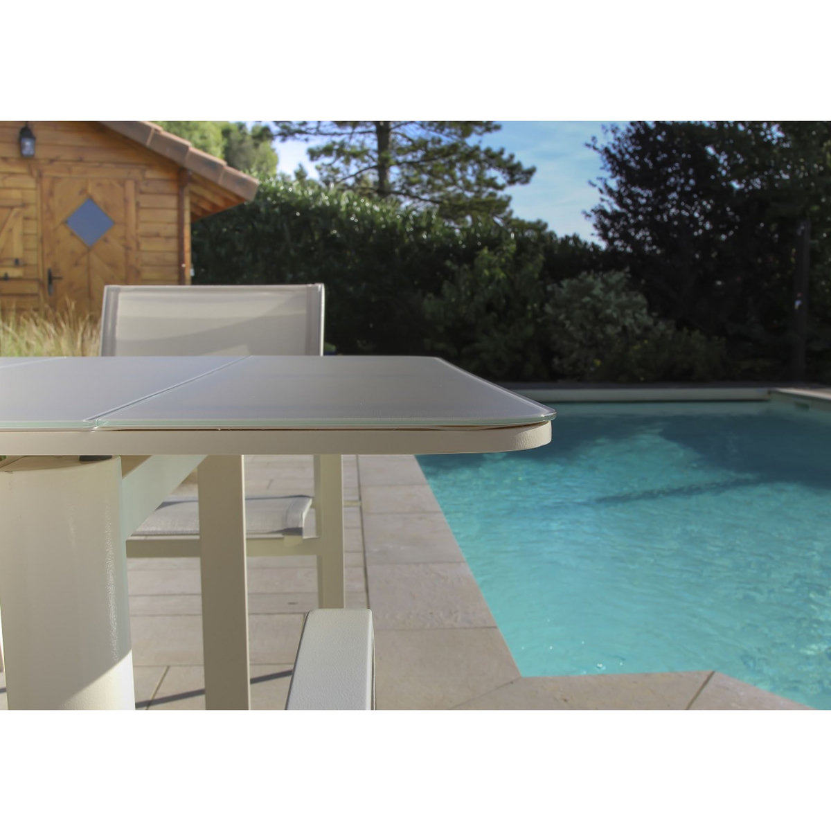 JARDILINE Table de jardin extensible - 8/10 places - Aluminium/Verre - Ivoire